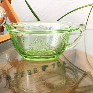 Vintage Anchor Hocking ‘Princess’ Pattern Uranium Green Glass Creamer 1930s